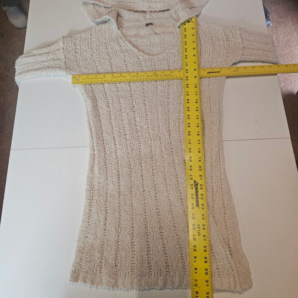 Free People Seascape Cotton Hooded Sweater Slit Cream Beige Oversize Boho XS - Picture 6 of 7